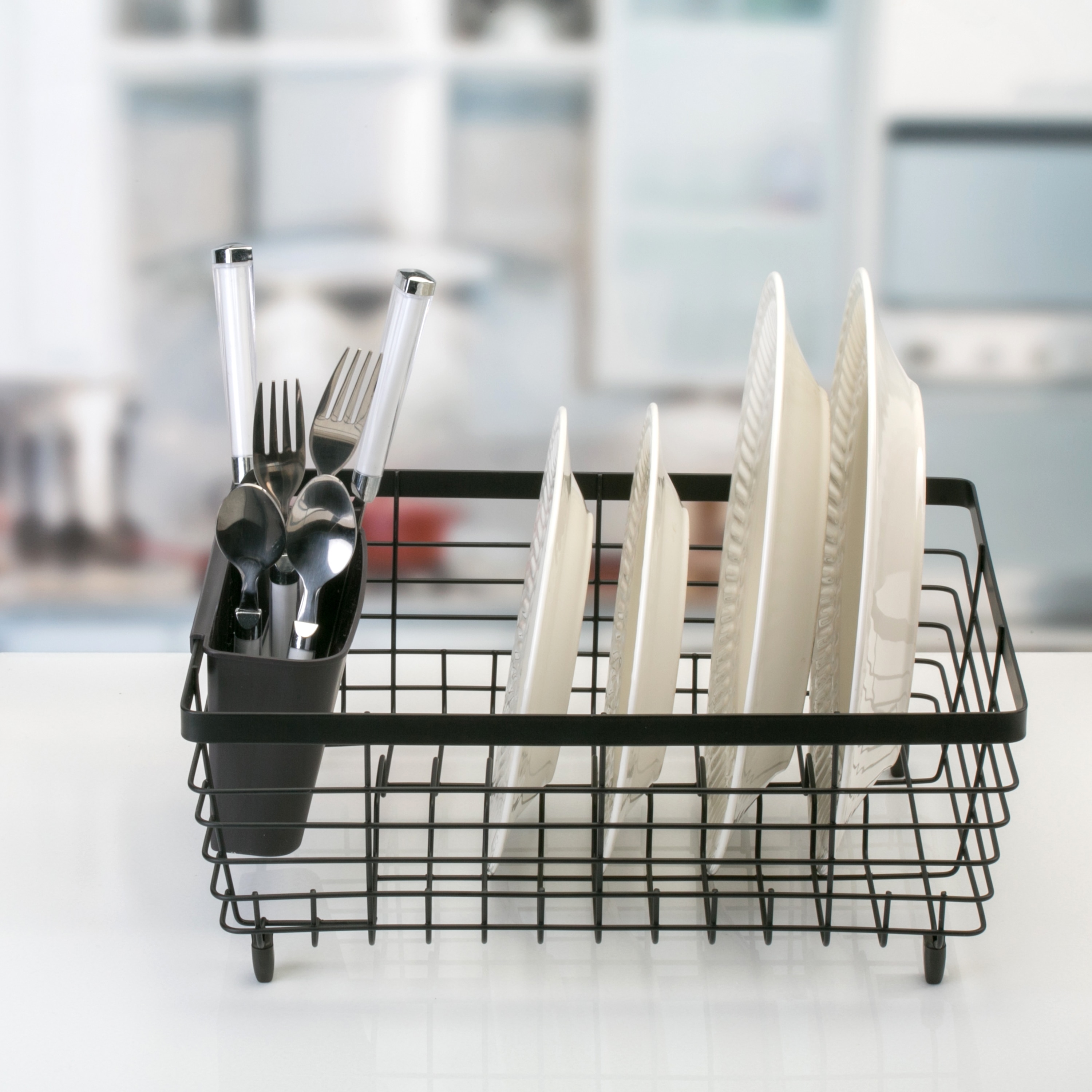 Countertop Dish Drainer Black Dish Drying Rack With Utensil Holder