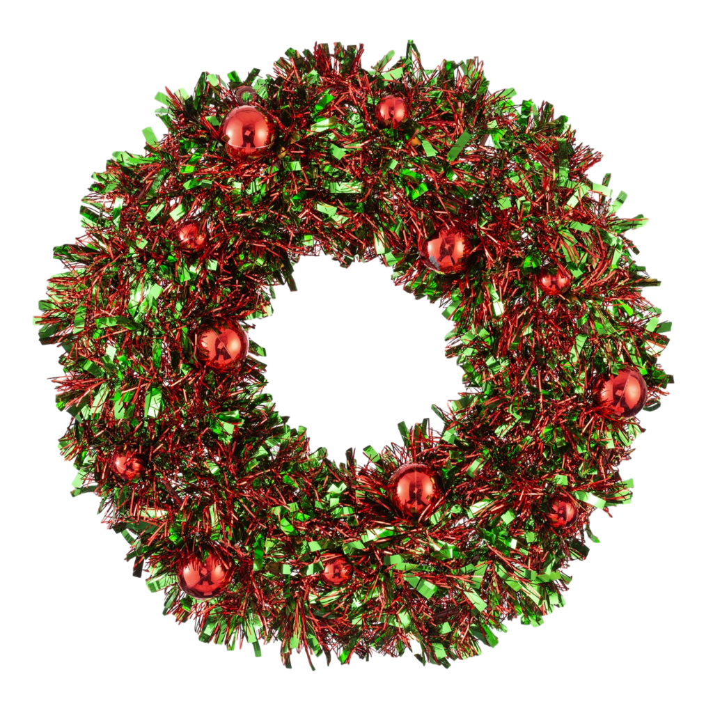 Red and Green Tinsel Wreath, 18 Inch, and Gold Over The Door Wreath