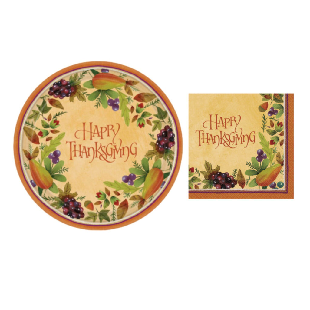 Disposable Christmas Holiday Paper Plates and Luncheon Napkins, Set of